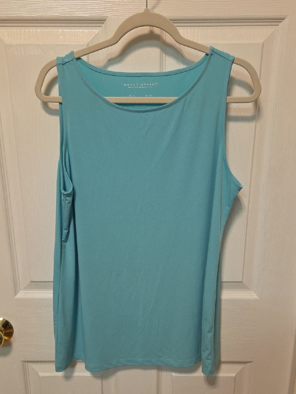 Susan Graver Light Aqua Scoop Neck Sleeveless Tank